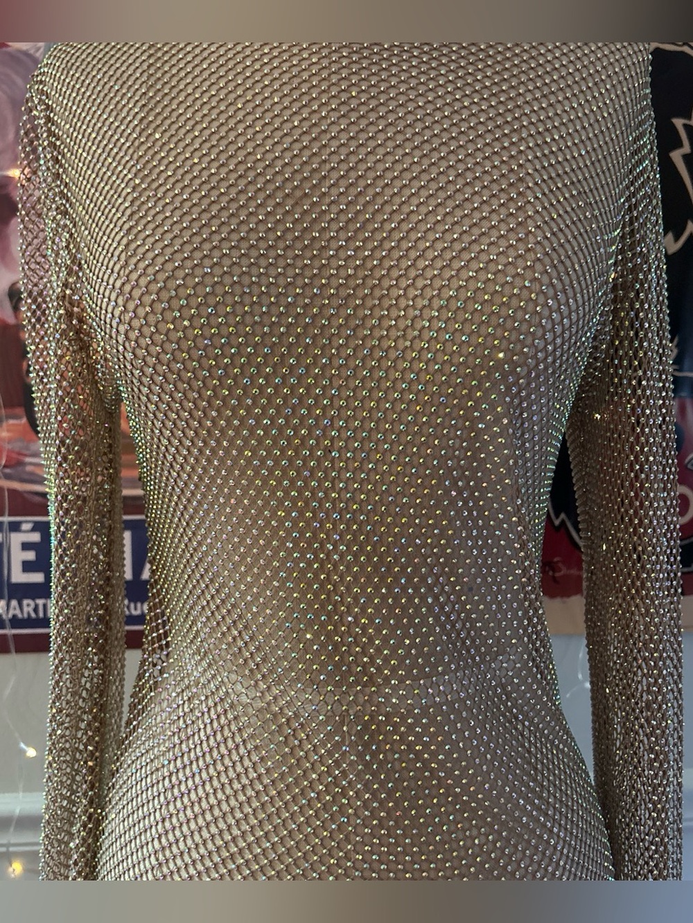 Free People Intimately Embellished Sheer Nude Rhinestone Mesh Top
